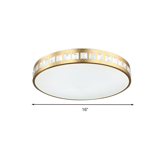 Simple K9 Crystal Gold Drum Ceiling Light - Led Flush Mount Fixture (16/19.5/23.5) 3 Color