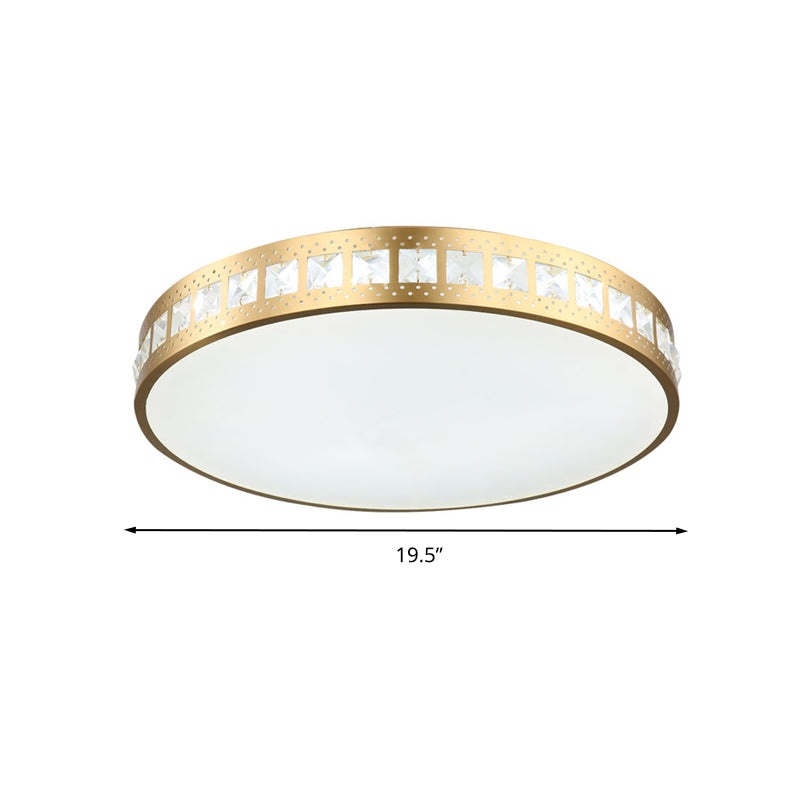 Plafonnier tambour simple en cristal doré K9 - Luminaire encastré à LED (16"/19,5"/23,5") - 3 options de couleur/gradation par télécommande