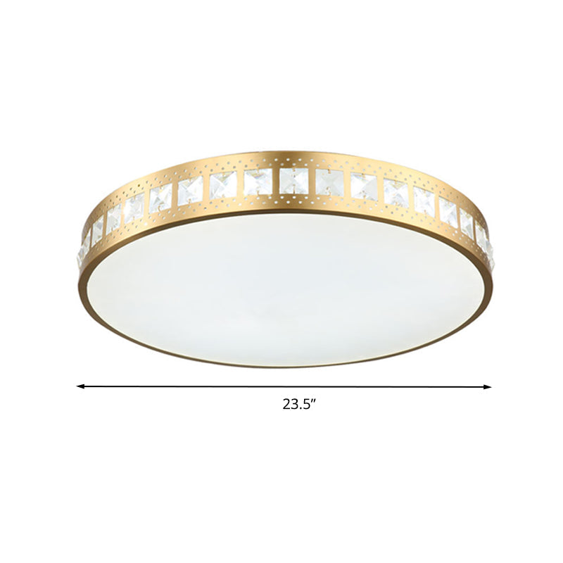 Simple K9 Crystal Gold Drum Ceiling Light - Led Flush Mount Fixture (16/19.5/23.5) 3 Color