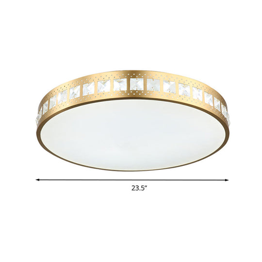 Simple K9 Crystal Gold Drum Ceiling Light - Led Flush Mount Fixture (16/19.5/23.5) 3 Color