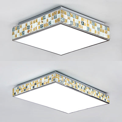 18"/35.5" Retro Style Mosaic Glass Cube Ceiling Light with 1 Bulb - Beige Finish