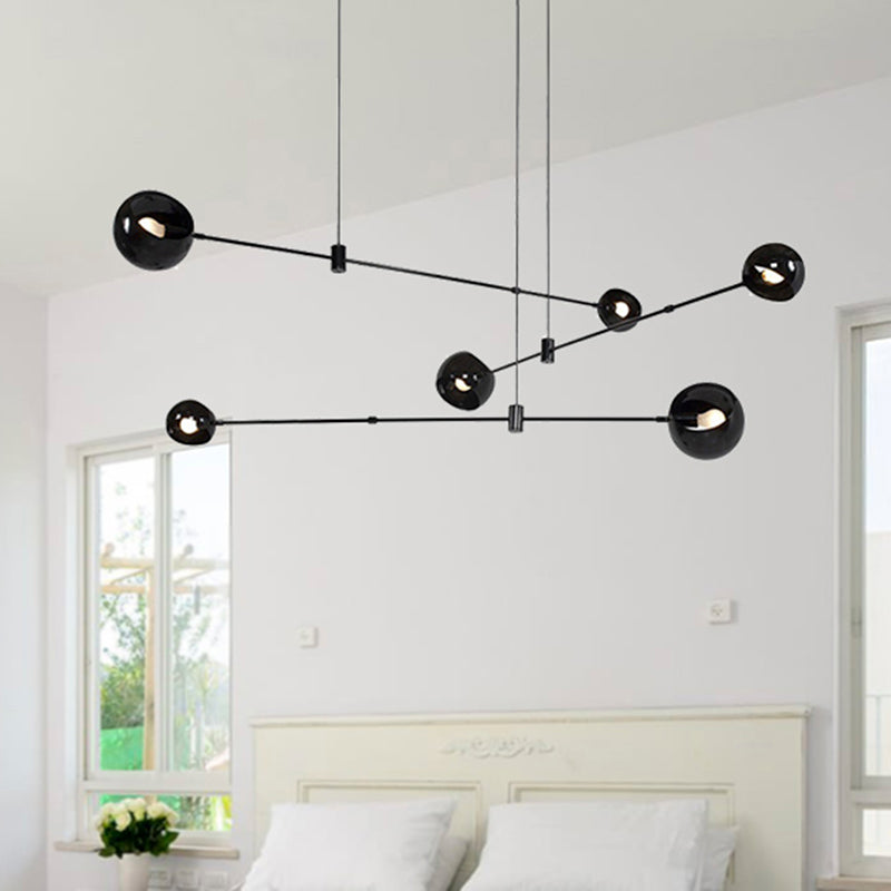 Modern 6-Head Black Pendant Light: Cast Iron Molecule Design For Bedroom Chandelier