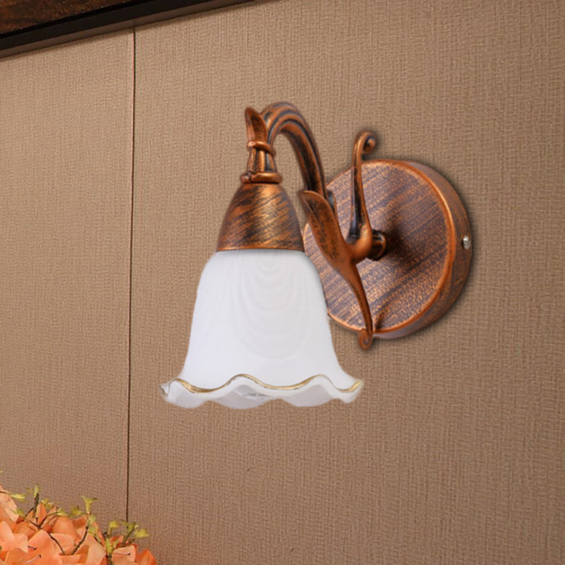 Traditional Style Wall Mounted Light With Petal Shade - Copper/White 1 / Copper