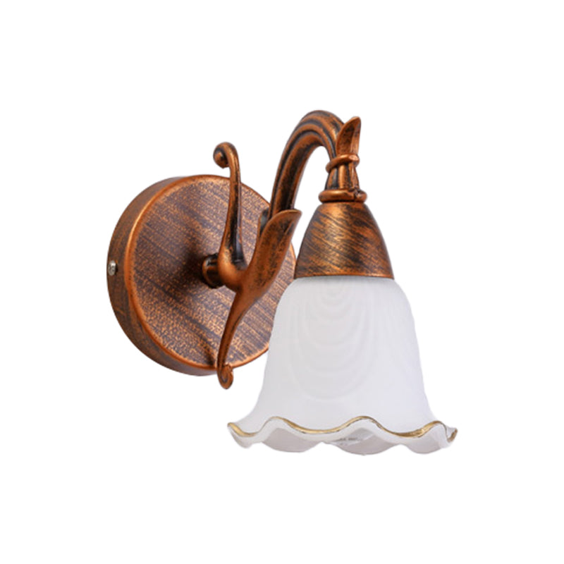 Traditional Style Wall Mounted Light With Petal Shade - Copper/White