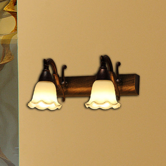 Traditional Style Wall Mounted Light With Petal Shade - Copper/White