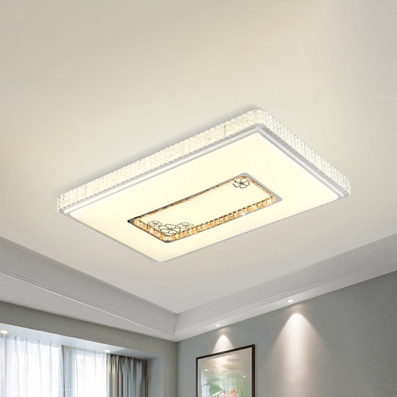 White LED Crystal Block Ceiling Lamp with Remote Control Dimming - Simple & Elegant