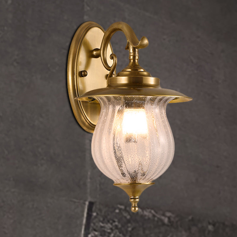 Traditional Brass Curved Arm Sconce Light - Wall Lighting Fixture For Hallway