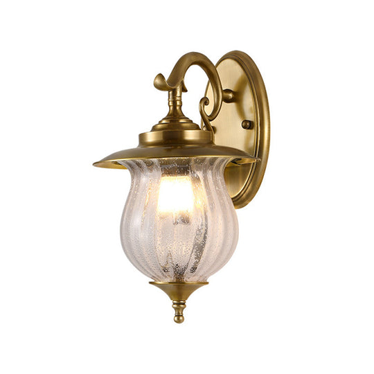 Traditional Brass Curved Arm Sconce Light - Wall Lighting Fixture For Hallway