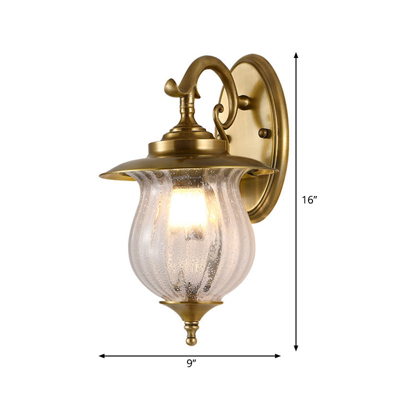 Traditional Brass Curved Arm Sconce Light - Wall Lighting Fixture For Hallway