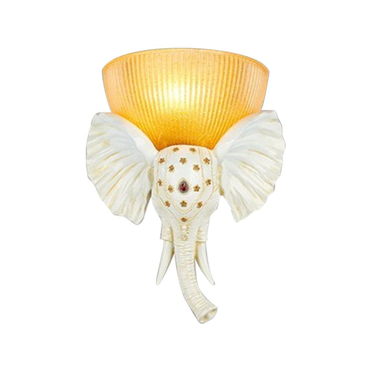 Colonial Bowl Wall Mount Lamp - Amber Glass With Elephant Nose Design Left/Right