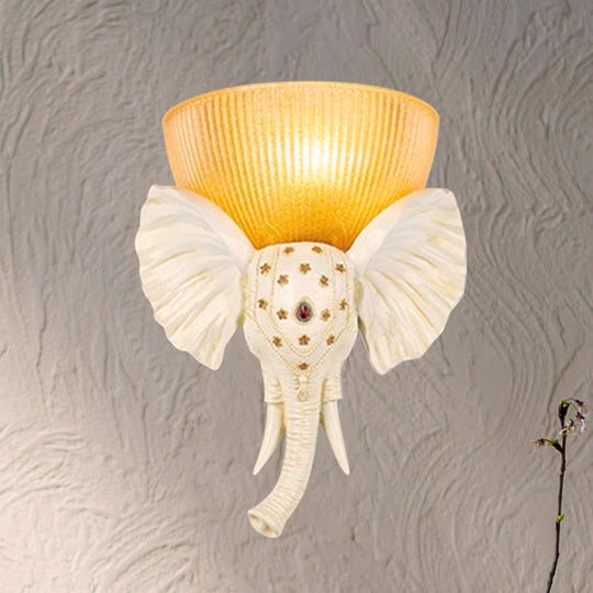 Colonial Bowl Wall Mount Lamp - Amber Glass With Elephant Nose Design Left/Right White / Left