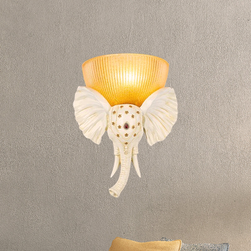 Colonial Bowl Wall Mount Lamp - Amber Glass With Elephant Nose Design Left/Right