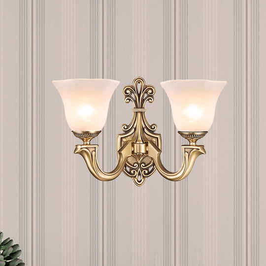 Traditional Opal Glass Trumpet Sconce Lamp With Brass Curved Arm - Wall Lighting Fixture