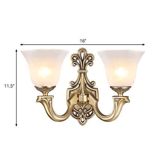 Traditional Opal Glass Trumpet Sconce Lamp With Brass Curved Arm - Wall Lighting Fixture