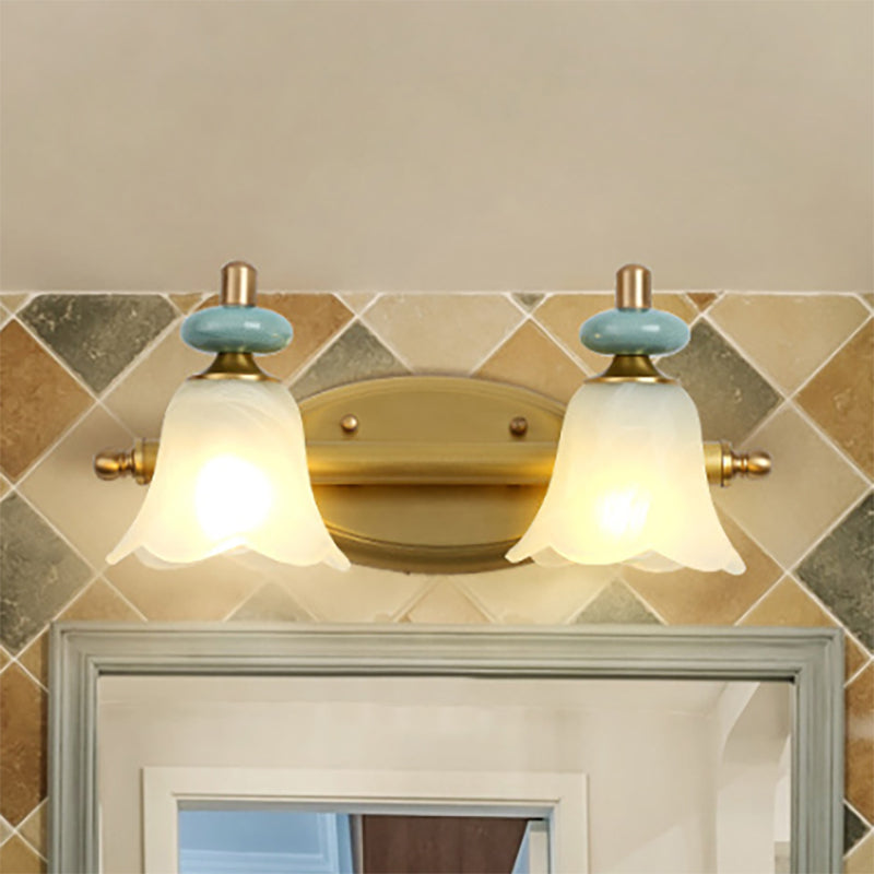 Modern Brass Vanity Light With Milk Glass Shades - Wall Mounted Lamp 2/3 Heads