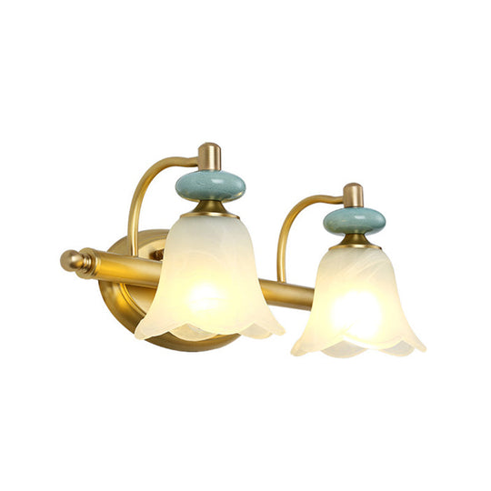 Modern Brass Vanity Light With Milk Glass Shades - Wall Mounted Lamp 2/3 Heads