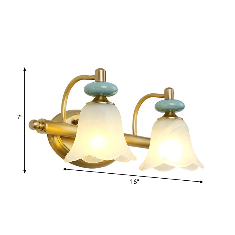 Modern Brass Vanity Light With Milk Glass Shades - Wall Mounted Lamp 2/3 Heads