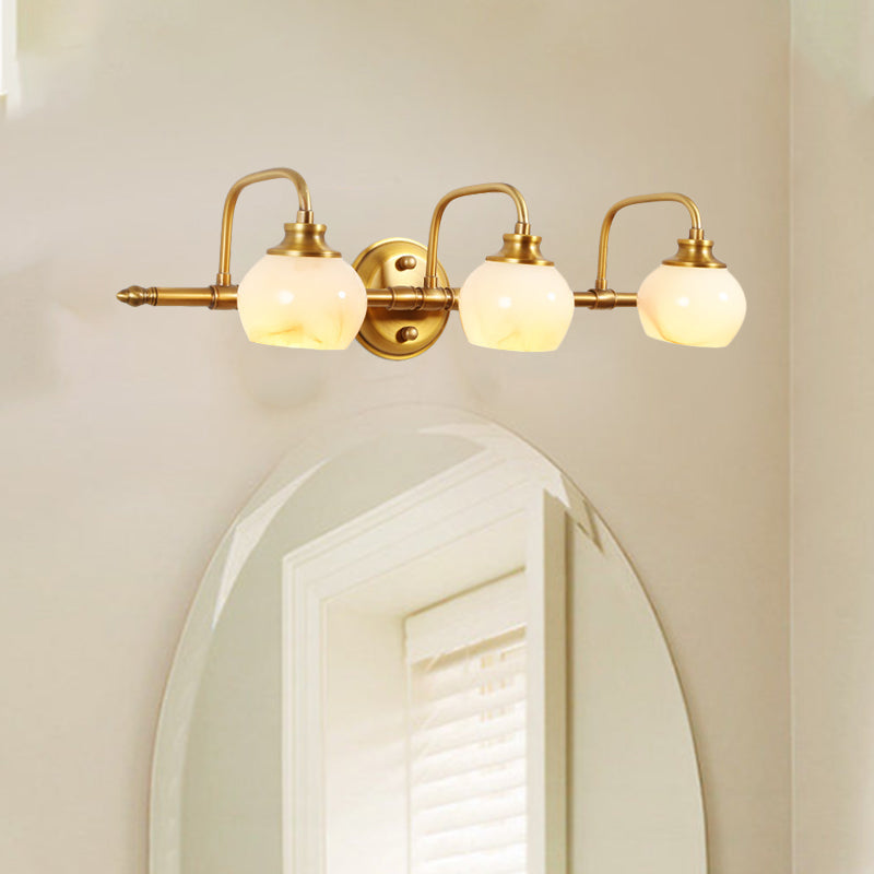 Brass Traditional White Glass Wall Sconce With Metal Curved Arm