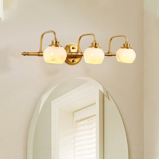 Brass Traditional White Glass Wall Sconce With Metal Curved Arm