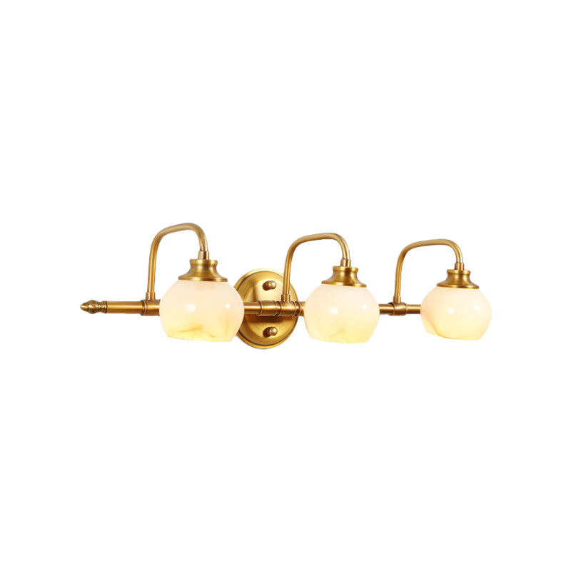 Brass Traditional White Glass Wall Sconce With Metal Curved Arm