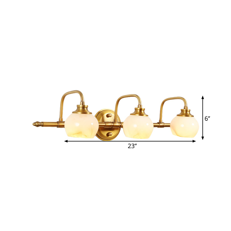 Brass Traditional White Glass Wall Sconce With Metal Curved Arm