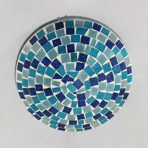 Tiffany Mosaic Glass Ceiling Light - Round Blue Flush Mount (12/16 Width) 1 Bulb