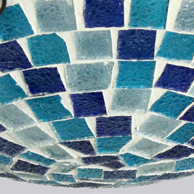 Tiffany Mosaic Glass Ceiling Light - Round Blue Flush Mount (12"/16" Width) - 1 Bulb