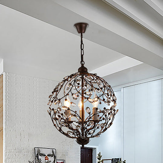 Contemporary Crystal Globe Chandelier - 3 Bulbs Black/Bronze Pendant Light For Dining Room