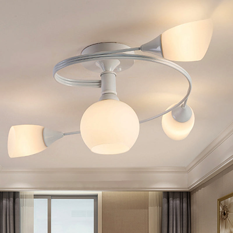 Twisted Living Room Semi Mount Lighting - Traditional Frosted Glass Ceiling Light with 4/6 Lights in Black or White