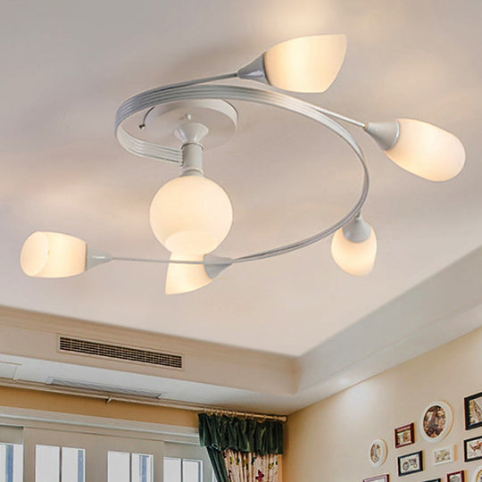 Twisted Living Room Semi Mount Lighting - Traditional Frosted Glass Ceiling Light With 4/6 Lights In