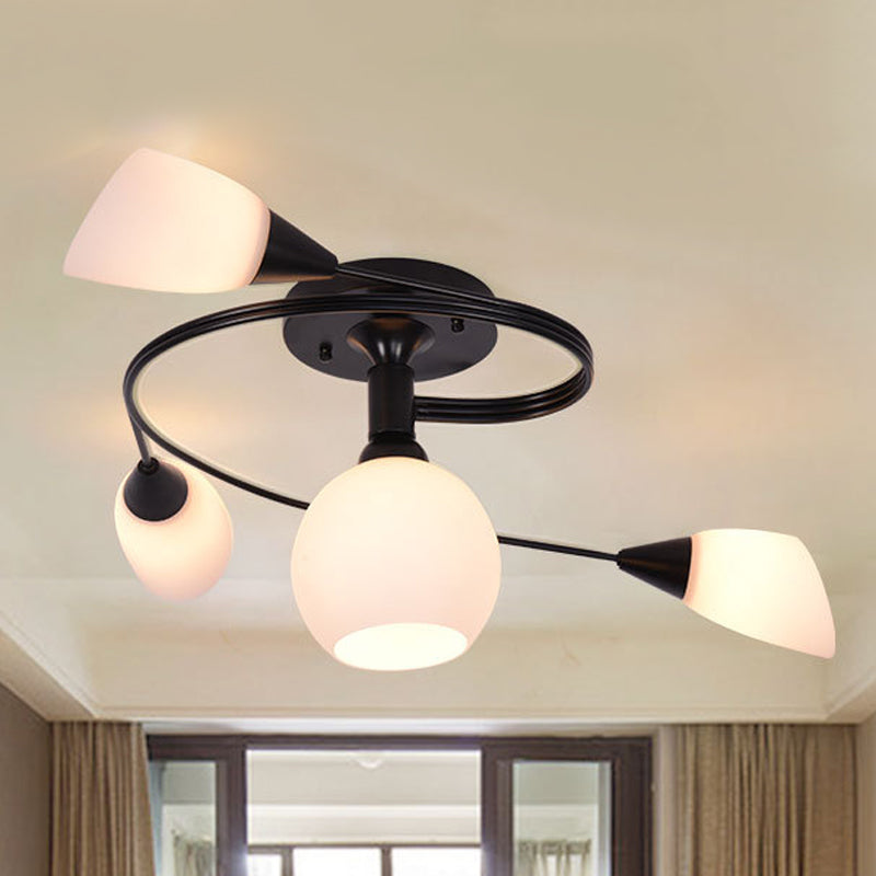 Twisted Living Room Semi Mount Lighting - Traditional Frosted Glass Ceiling Light With 4/6 Lights In