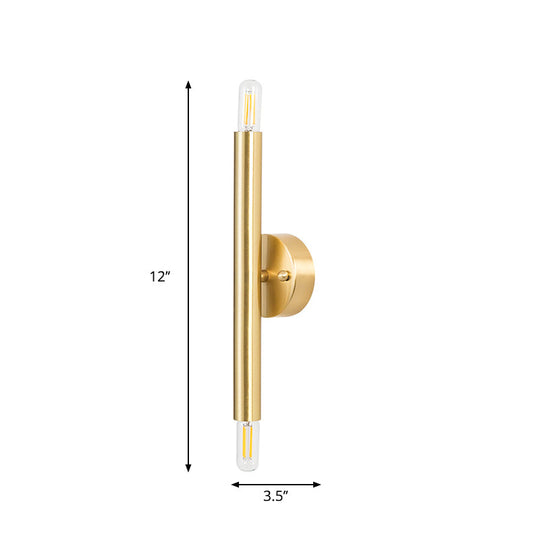 Contemporary Tubular Wall Sconce - 2-Light Metallic Golden Lamp For Bedroom