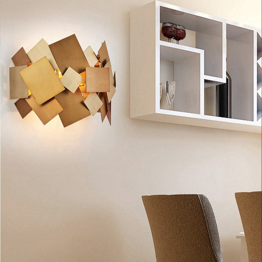 1-Bulb Brass Finish Wall Sconce With Decorative Stainless Steel Panel