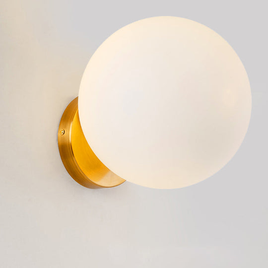 Minimalist Bedside Sconce Light With White Glass Ball And Gold Wall Mount