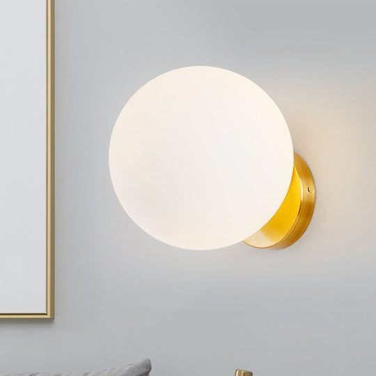 Minimalist Bedside Sconce Light With White Glass Ball And Gold Wall Mount