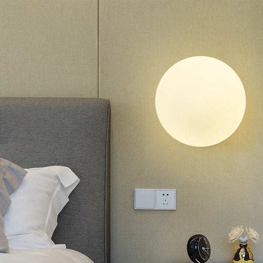 Minimalist Bedside Sconce Light With White Glass Ball And Gold Wall Mount