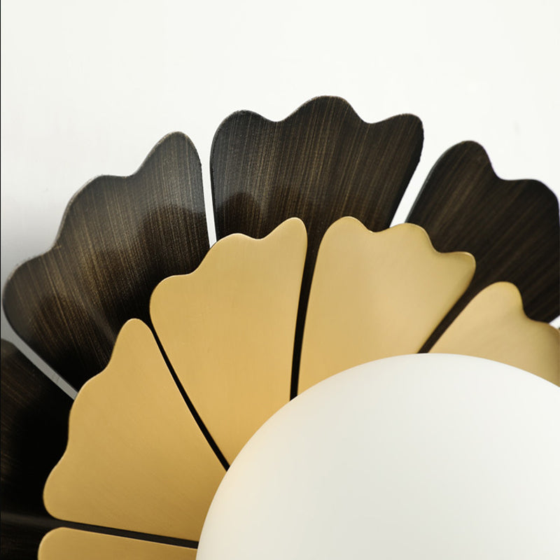 Sunflower Sconce Light Metallic Wall Lamp: Macaron Yellow 1-Light Matte White Glass Ball