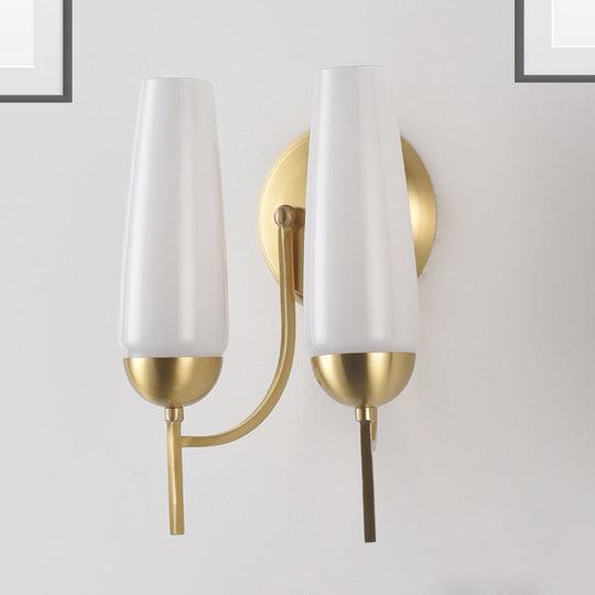 Contemporary 1/2-Light Conical Sconce Wall Lamp In Gold With Opal Glossy Glass