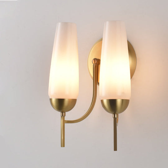 Contemporary 1/2-Light Conical Sconce Wall Lamp In Gold With Opal Glossy Glass 2 /