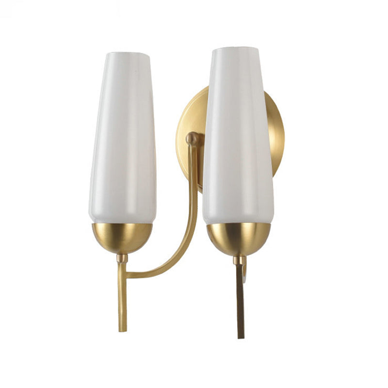 Contemporary 1/2-Light Conical Sconce Wall Lamp In Gold With Opal Glossy Glass