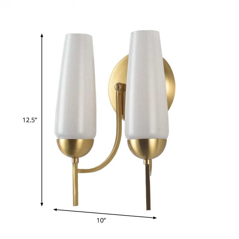 Contemporary 1/2-Light Conical Sconce Wall Lamp In Gold With Opal Glossy Glass