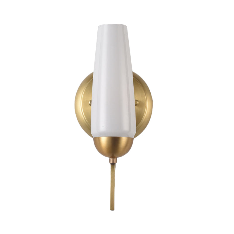 Contemporary 1/2-Light Conical Sconce Wall Lamp In Gold With Opal Glossy Glass