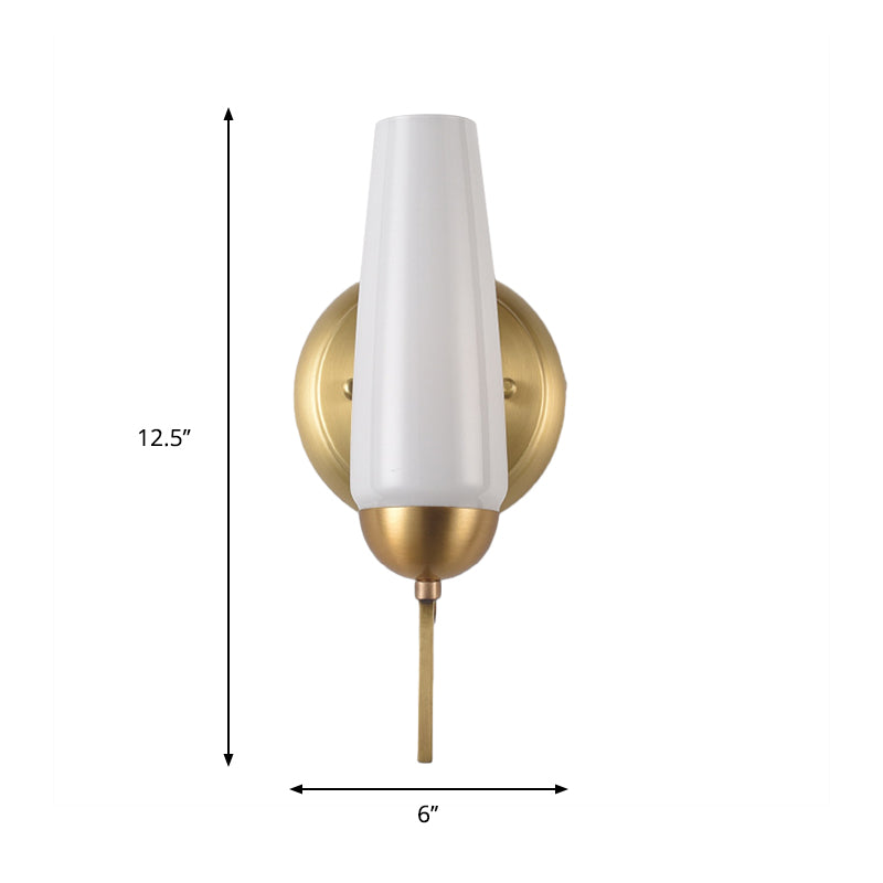 Contemporary 1/2-Light Conical Sconce Wall Lamp In Gold With Opal Glossy Glass