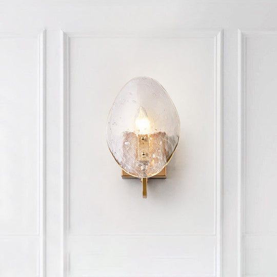 Modernist Glass Shield Wall Lamp: Golden Sconce Light With Arm