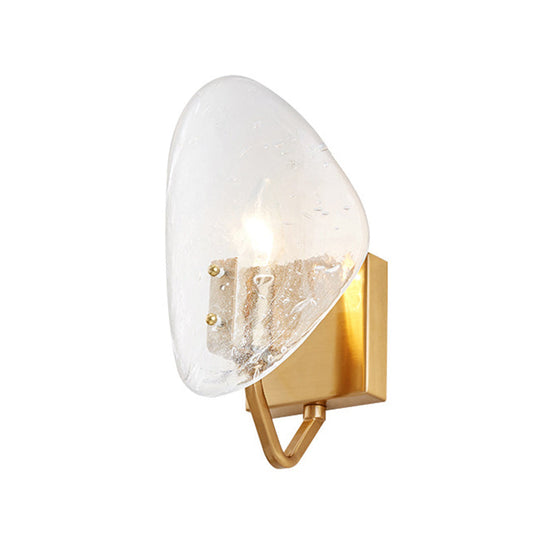 Modernist Glass Shield Wall Lamp: Golden Sconce Light With Arm