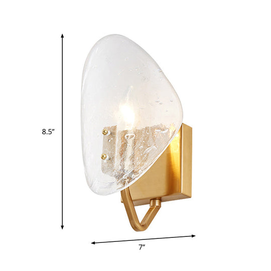 Modernist Glass Shield Wall Lamp: Golden Sconce Light With Arm