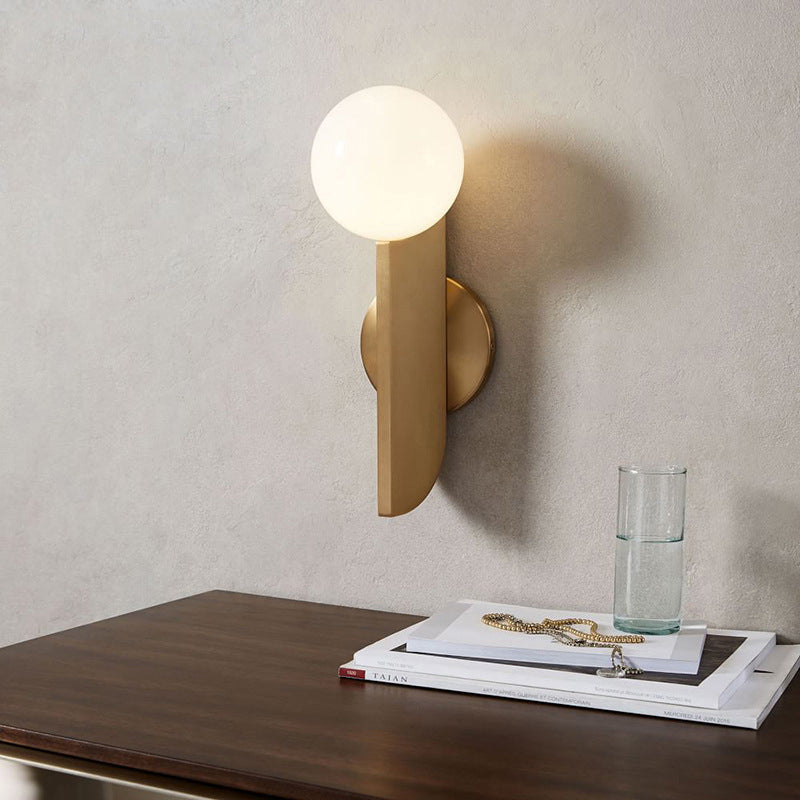 Modern Ball Wall Sconce - Matte White Glass Gold Mount 1 Light Fixture