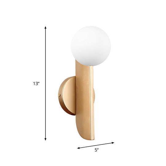 Modern Ball Wall Sconce - Matte White Glass Gold Mount 1 Light Fixture