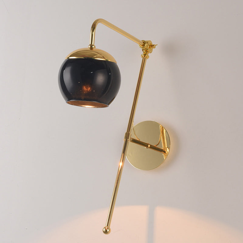 Contemporary Glass Wall Sconce With Brass Finish Arm - 1 Bulb Bedroom Light Black