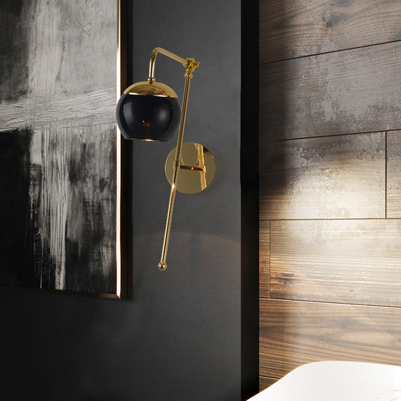 Contemporary Glass Wall Sconce With Brass Finish Arm - 1 Bulb Bedroom Light